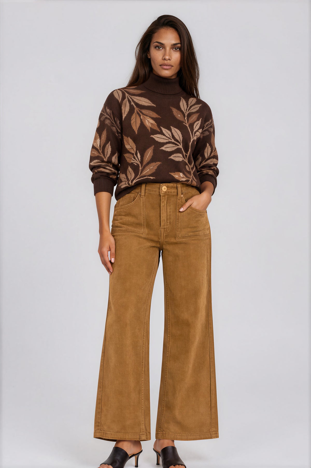 Wide Leg Corduroy Pant with Gold Button in Maple | Carreli Jeans®