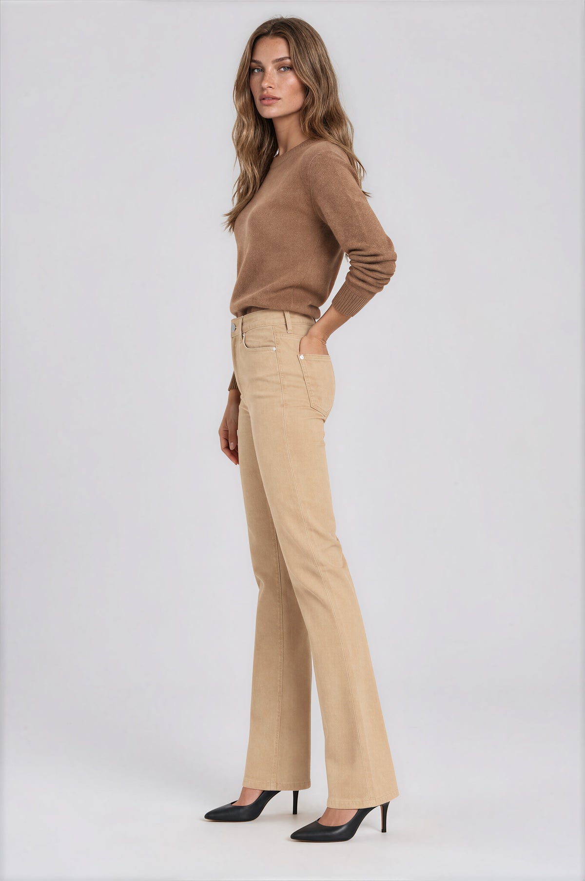 Taupe Color Premium Denim Baby Boot-Cut Leg | Carreli Jeans®