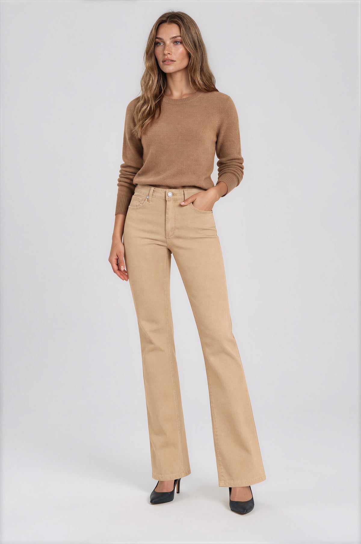 Taupe Color Premium Denim Baby Boot-Cut Leg | Carreli Jeans®