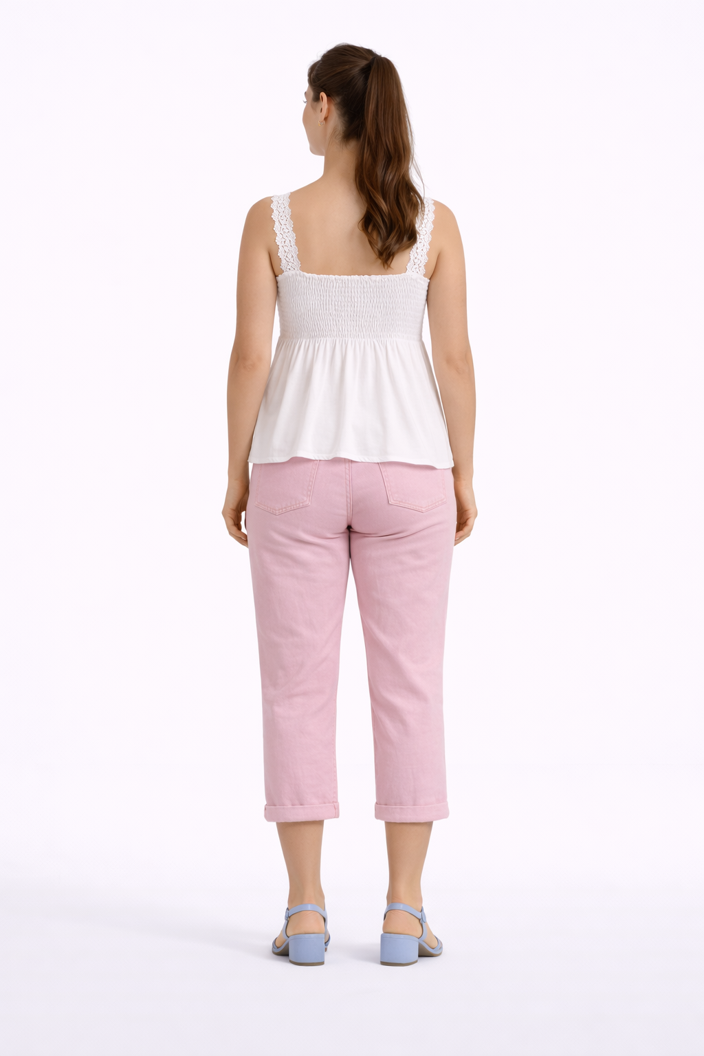 Heavenly Pink Stretch Denim Capri – Classic Fit | Carreli Jeans®