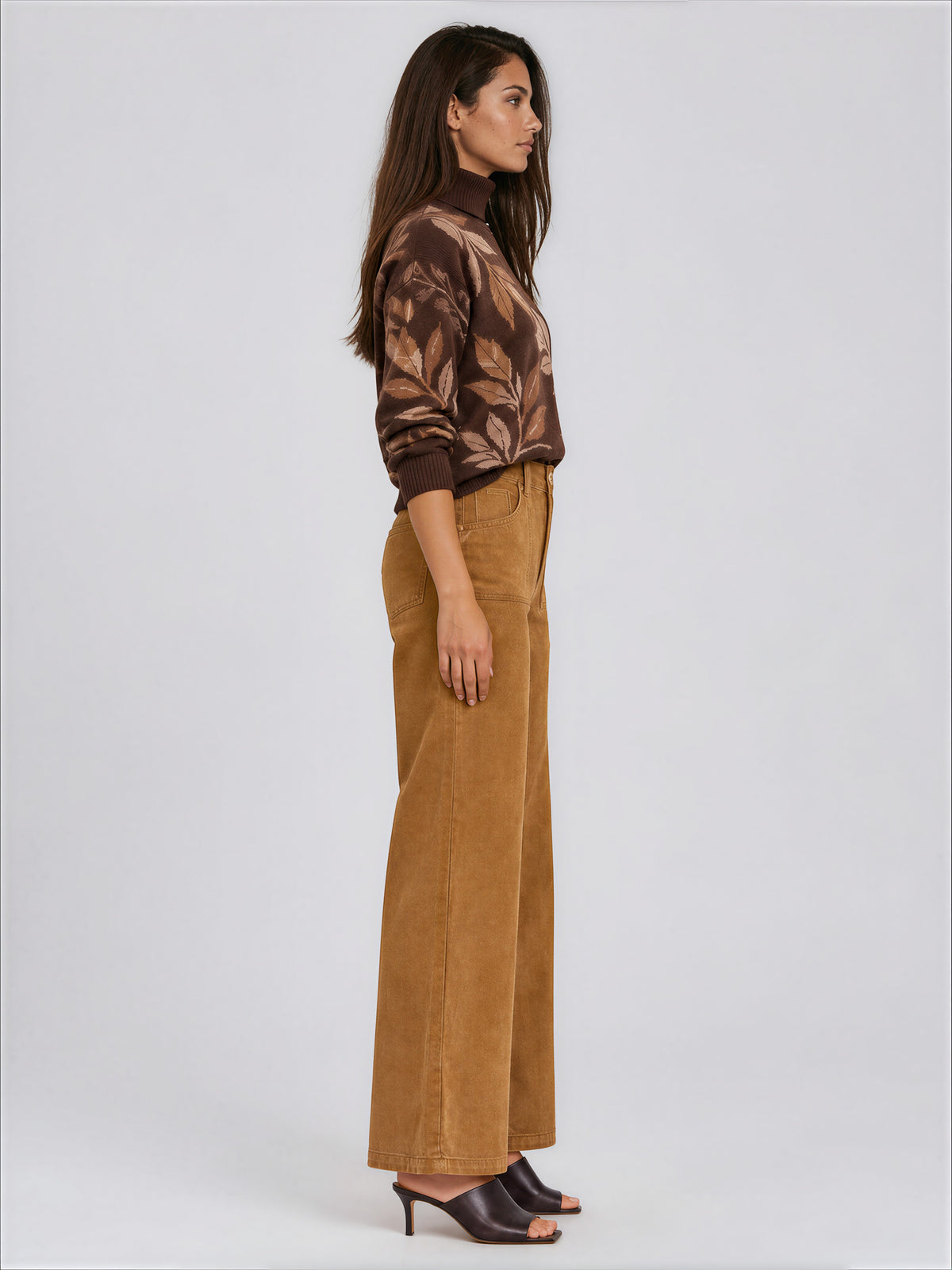Wide Leg Corduroy Pant with Gold Button in Maple | Carreli Jeans®