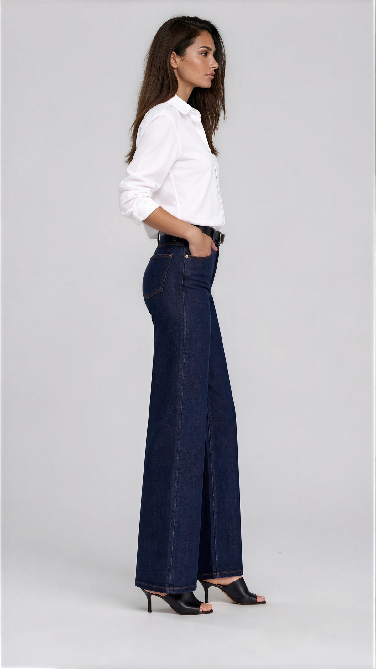 5-Pocket Premium Wide Leg Denim — Dark Stone
