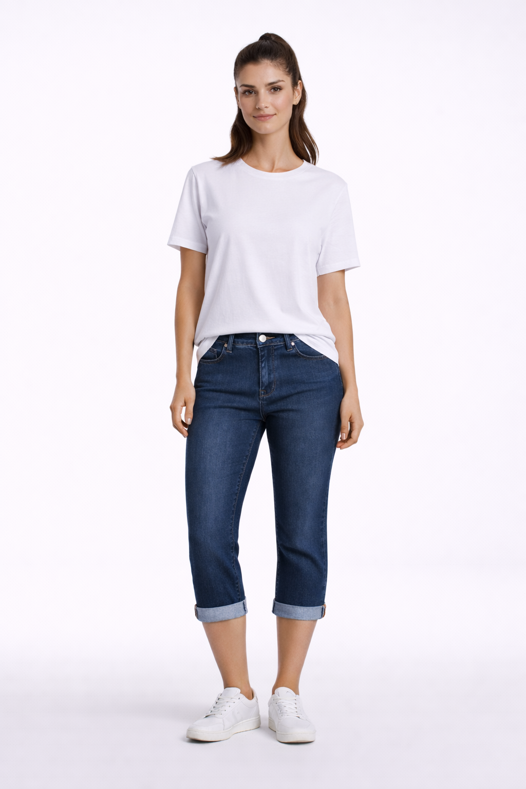 Mid Stone Stretch Denim Capri – Classic Fit | Carreli Jeans®