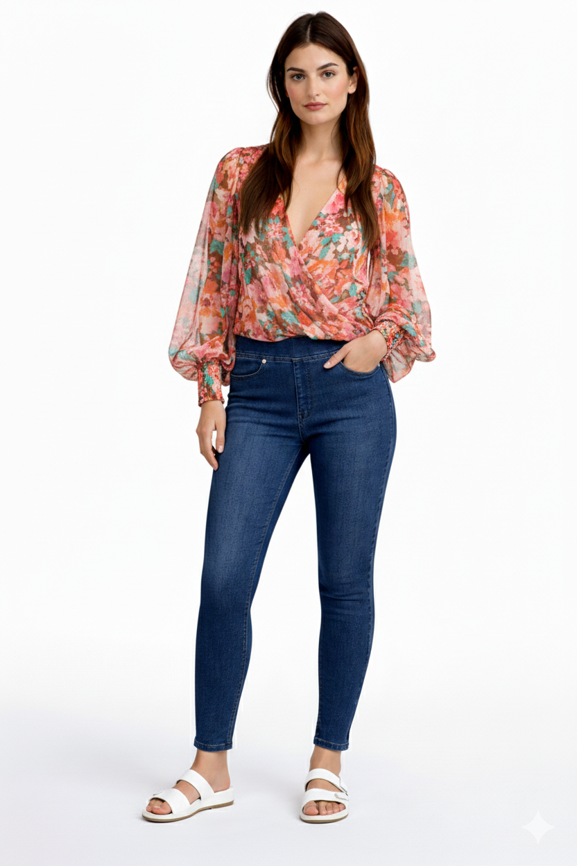 Stone Wash Premium Denim Ankle Slim Pull-On | Carreli Jeans®