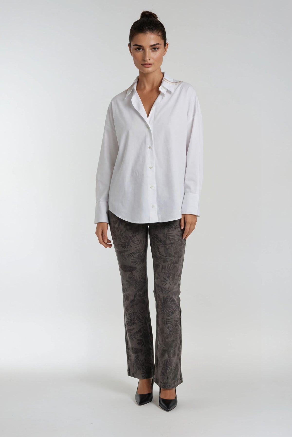 Pull-On Printed Pants Straight Leg — Grey
