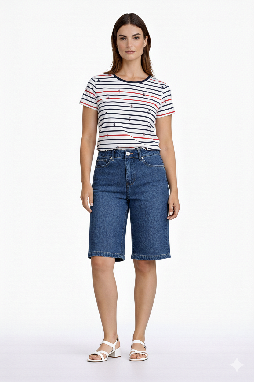 Mid Stone Wash Premium Denim Wide Shorts | Carreli Jeans®