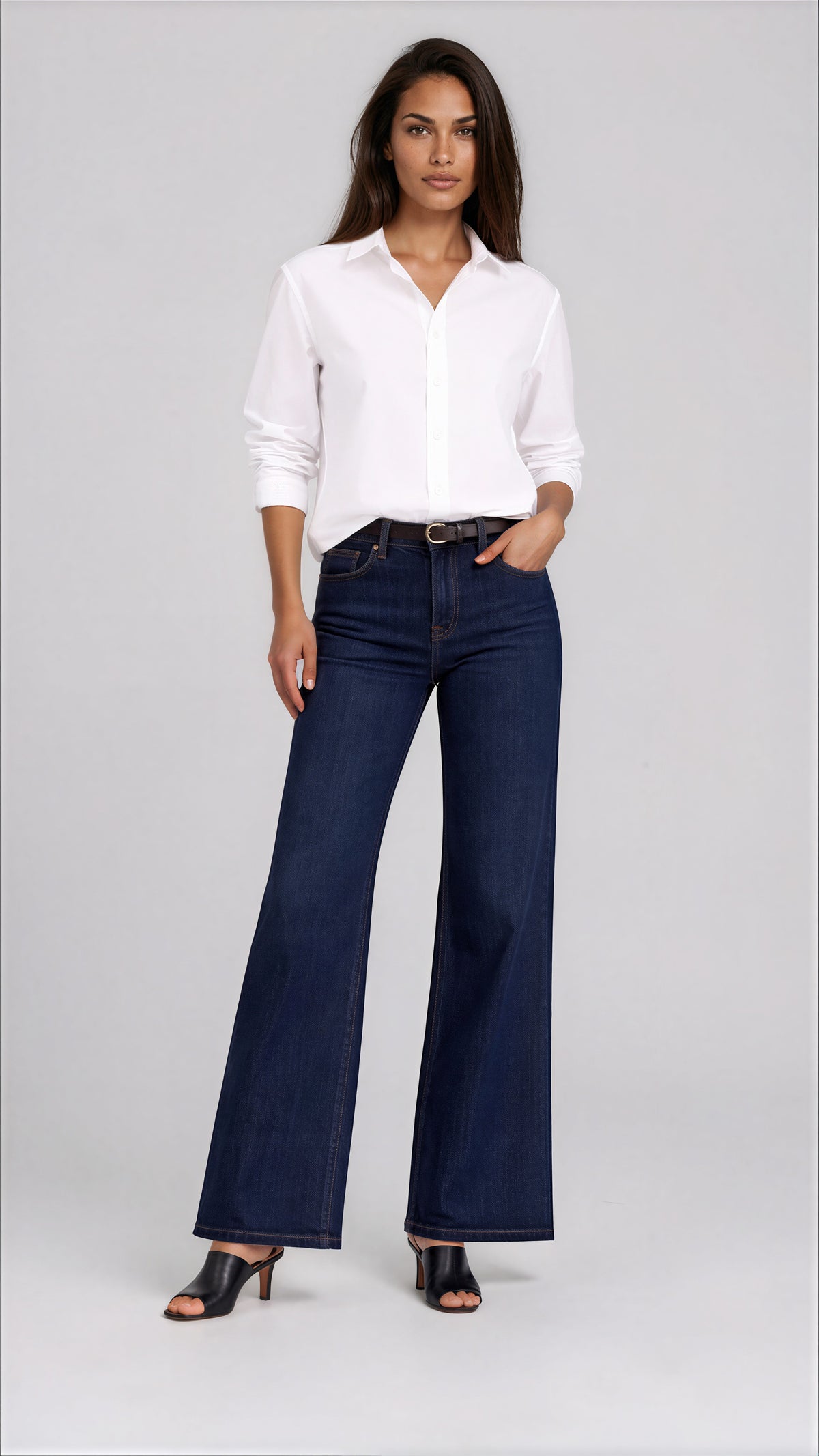 5-Pocket Premium Wide Leg Denim — Dark Stone