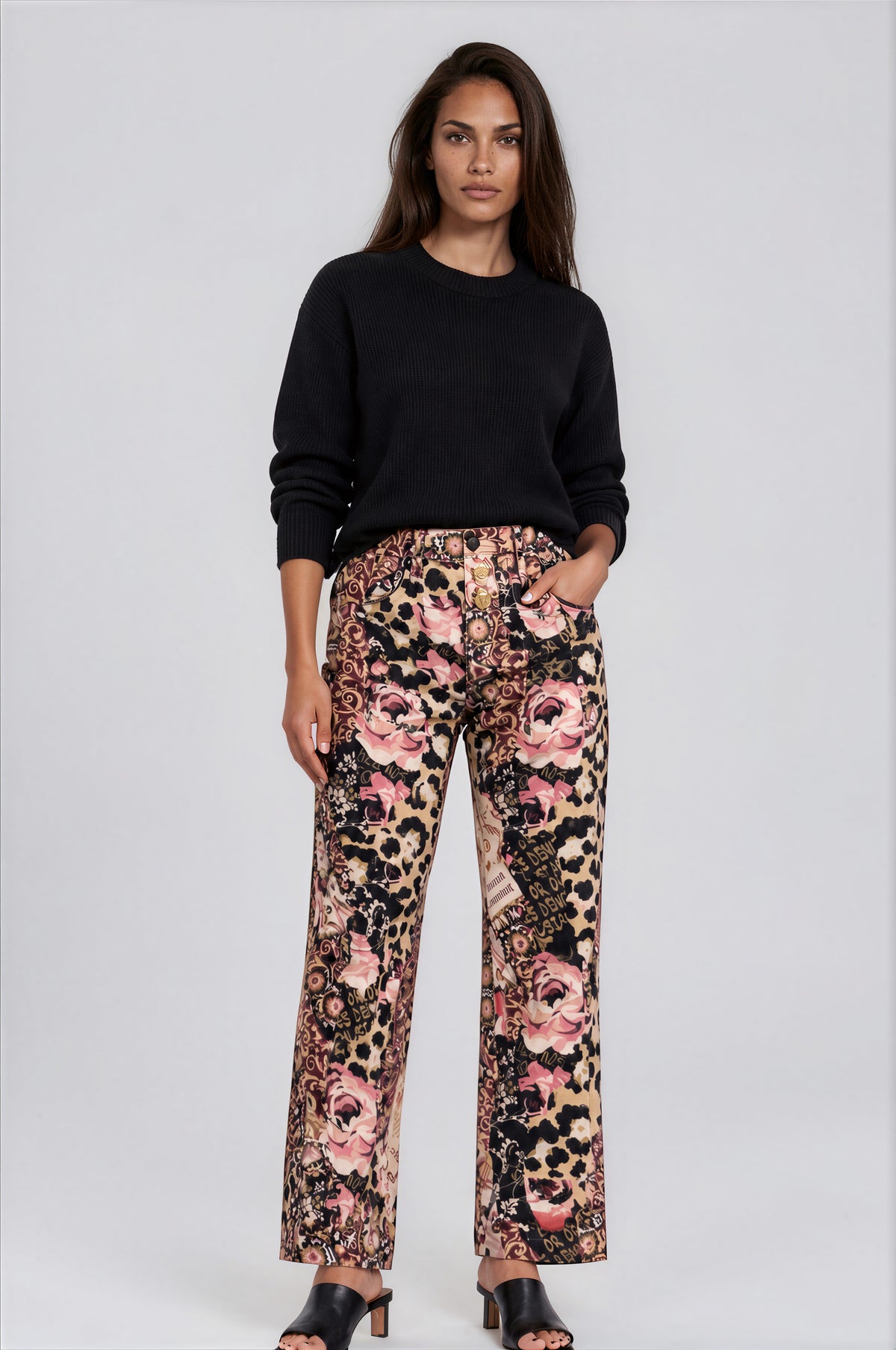 5-Pocket Straight Leg Corduroy Pant in Patchwork Print | Carreli Jeans®