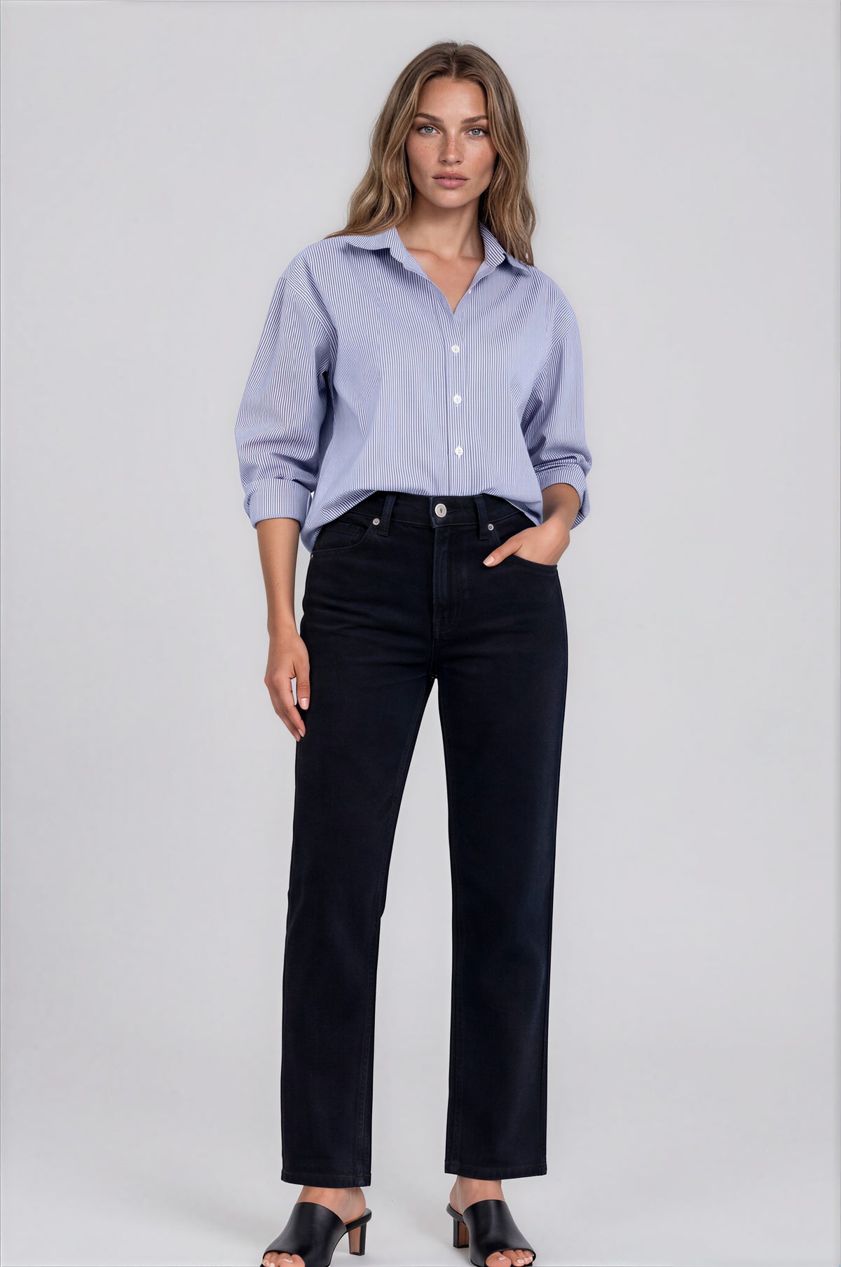 5-Pocket Straight Leg Corduroy Pant in Black | Carreli Jeans®