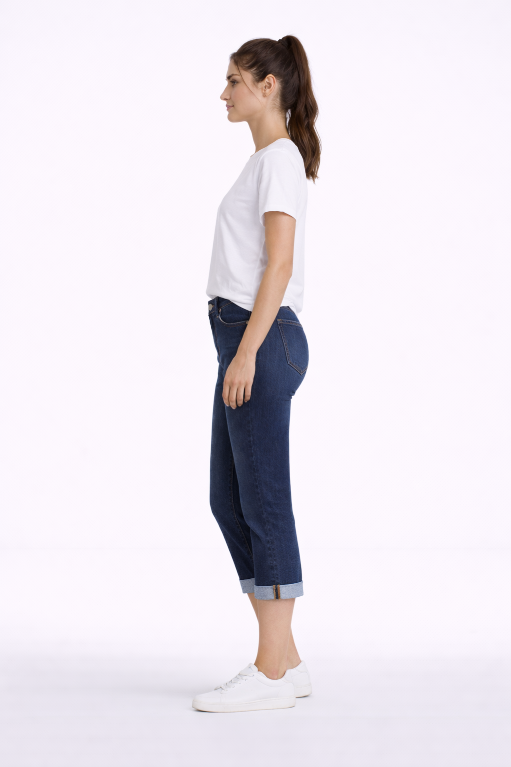Mid Stone Stretch Denim Capri – Classic Fit | Carreli Jeans®