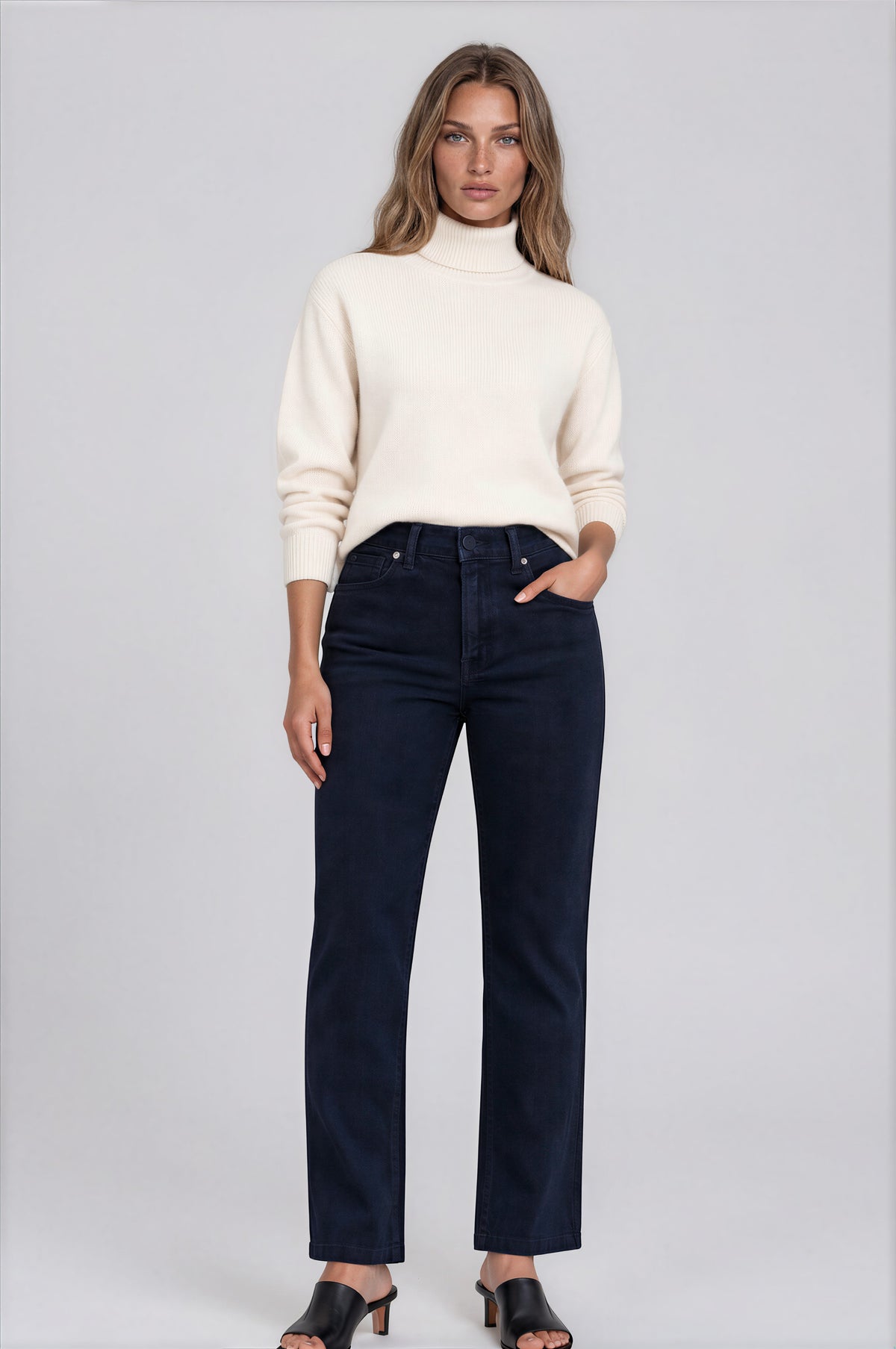 5-Pocket Straight Leg Corduroy Pant in Charcoal Blue | Carreli Jeans®