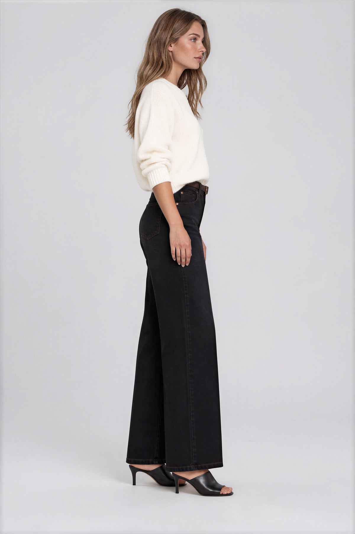 5-Pocket Premium Wide Leg Denim in Black | Carreli Jeans®