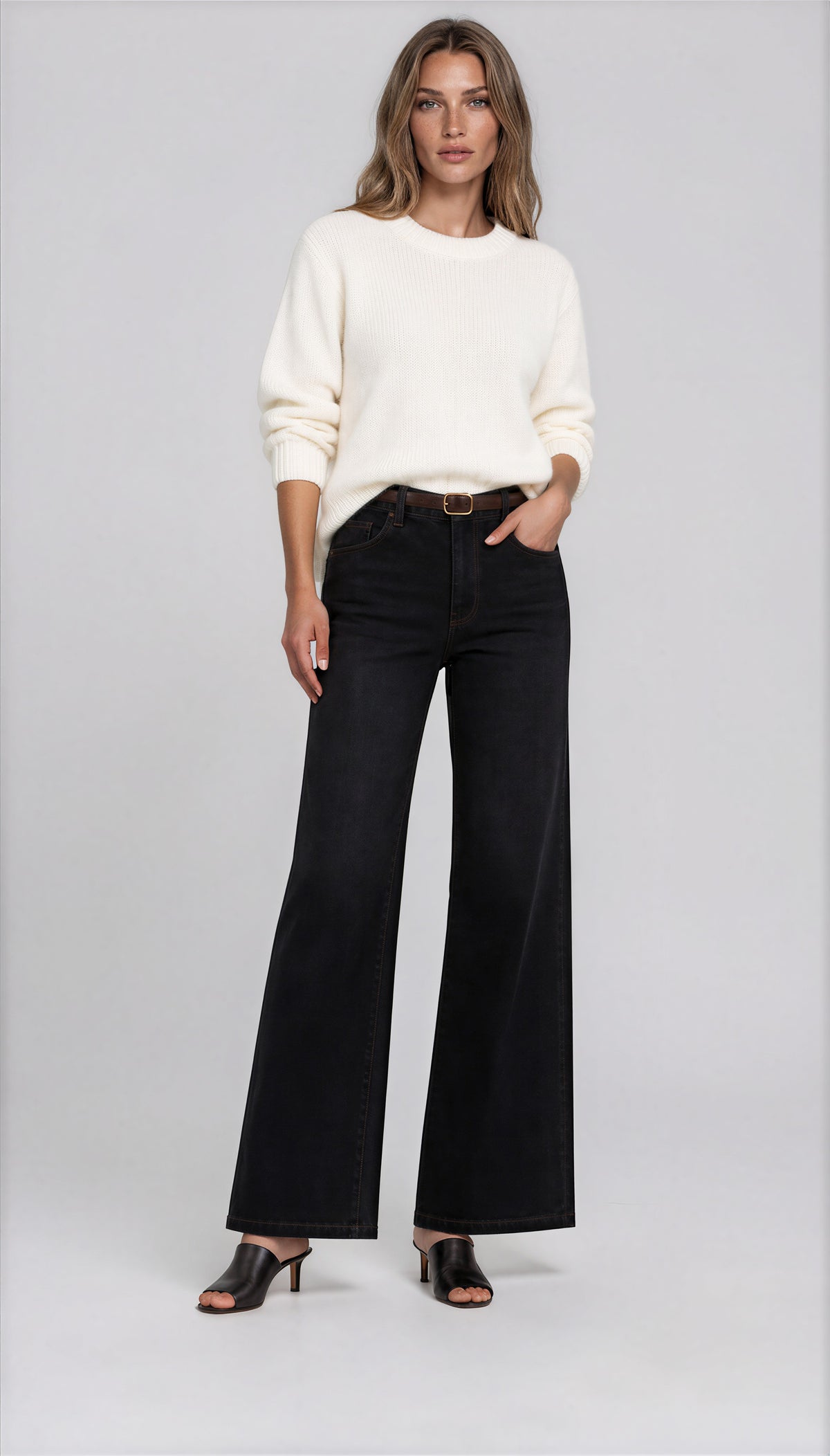 5-Pocket Premium Wide Leg Denim in Black | Carreli Jeans®