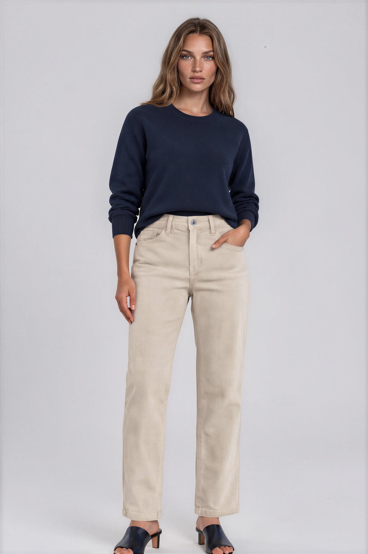 5-Pocket Straight Leg Corduroy Pant in Beige | Carreli Jeans®