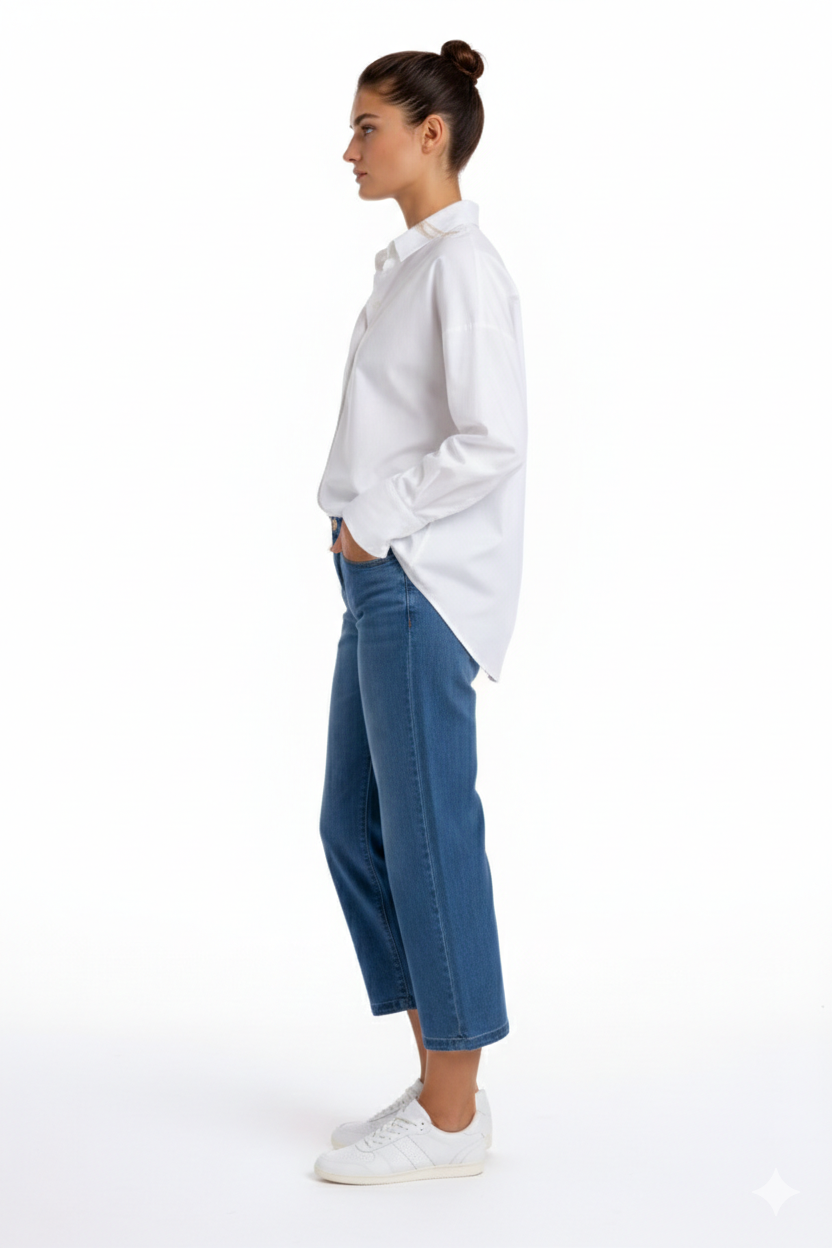 Mid Stone Wash Premium Denim Pull-On Ankle Kick Flair | Carreli Jeans®