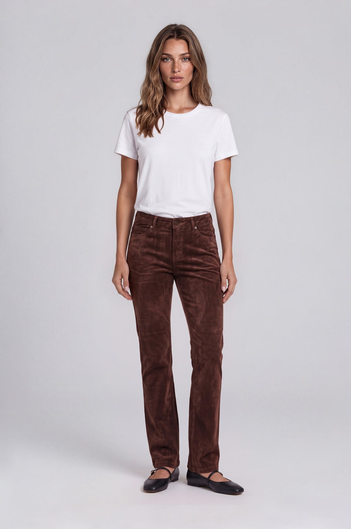 5-Pocket Relaxed Straight Signature Flocking Denim — Cinnamon