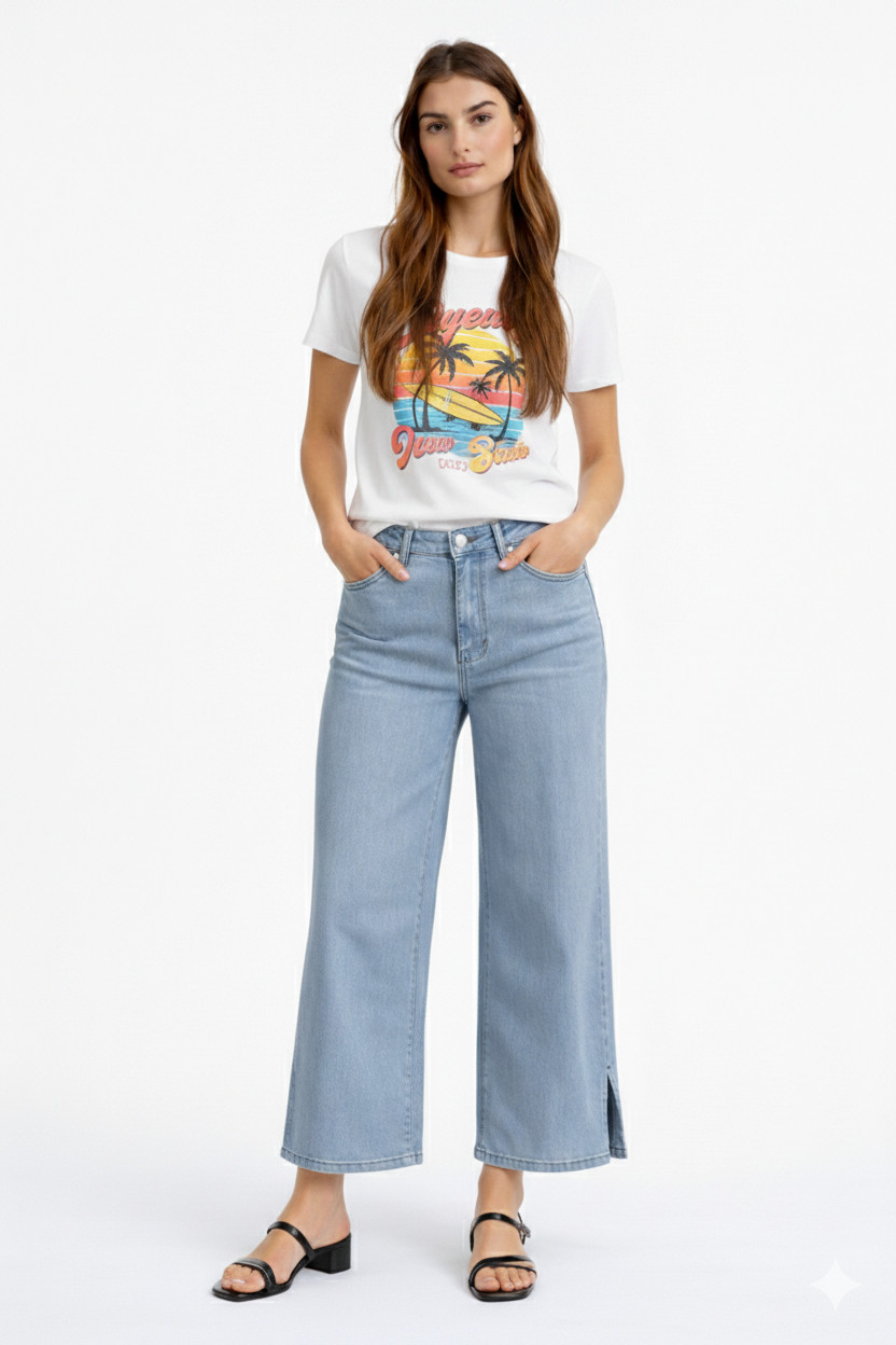 Bleach Wash Premium Denim Gaucho Leg | Carreli Jeans®