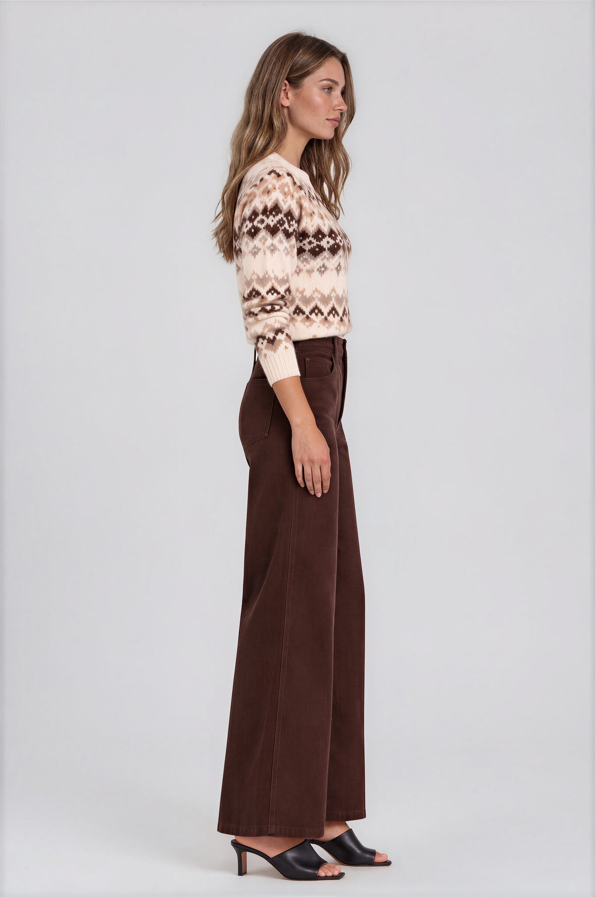 Wide Leg Corduroy Pant with Gold Button — Dark Chocolate | Carreli Jeans®