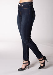 Angela Premium Skinny Jeans with Contrast Rust Stitching in Rinse Wash