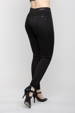 Angela Slim Leg Pull-On in Black French Terry Knit