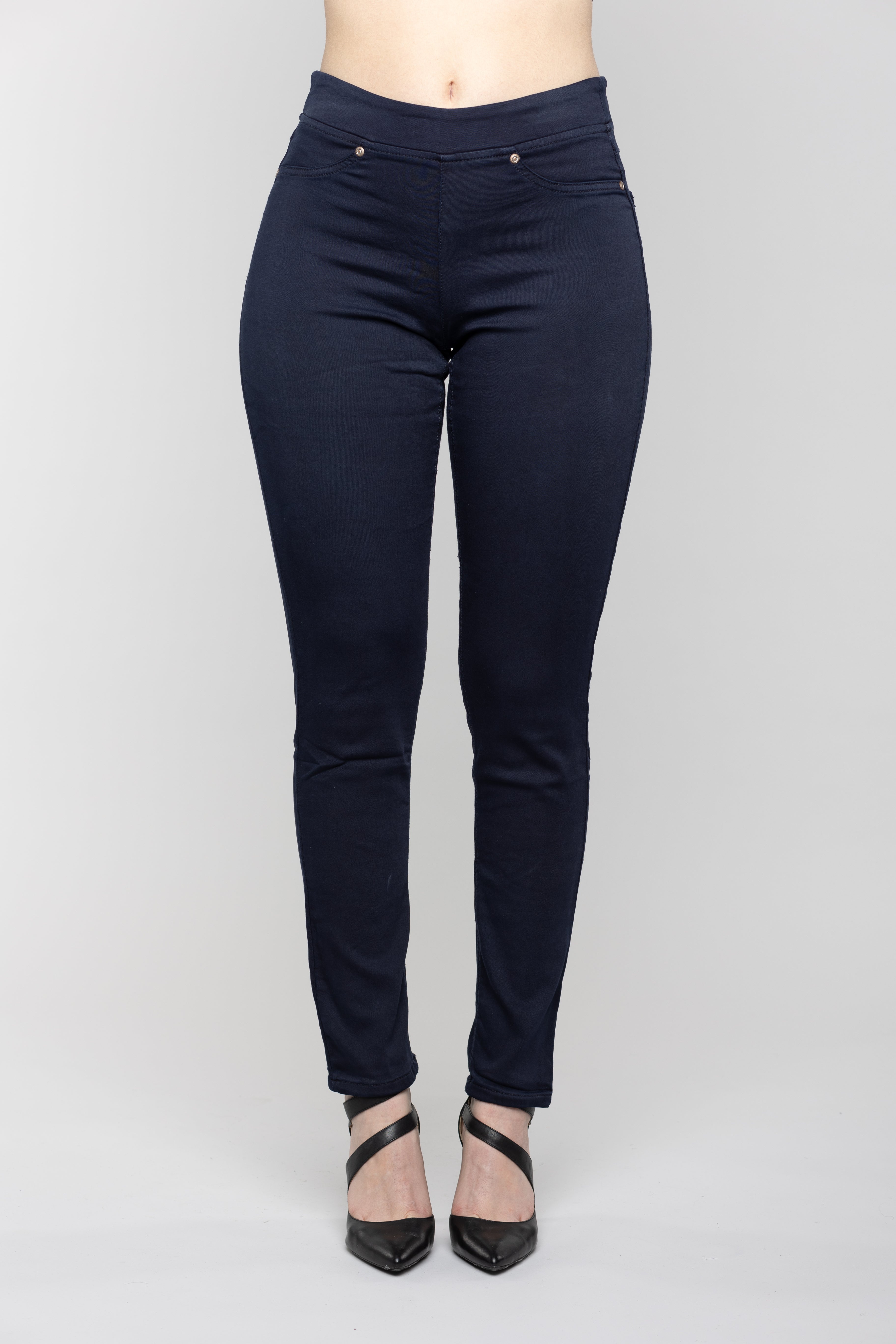 Angela Slim Leg Pull-On in Navy French Terry Knit