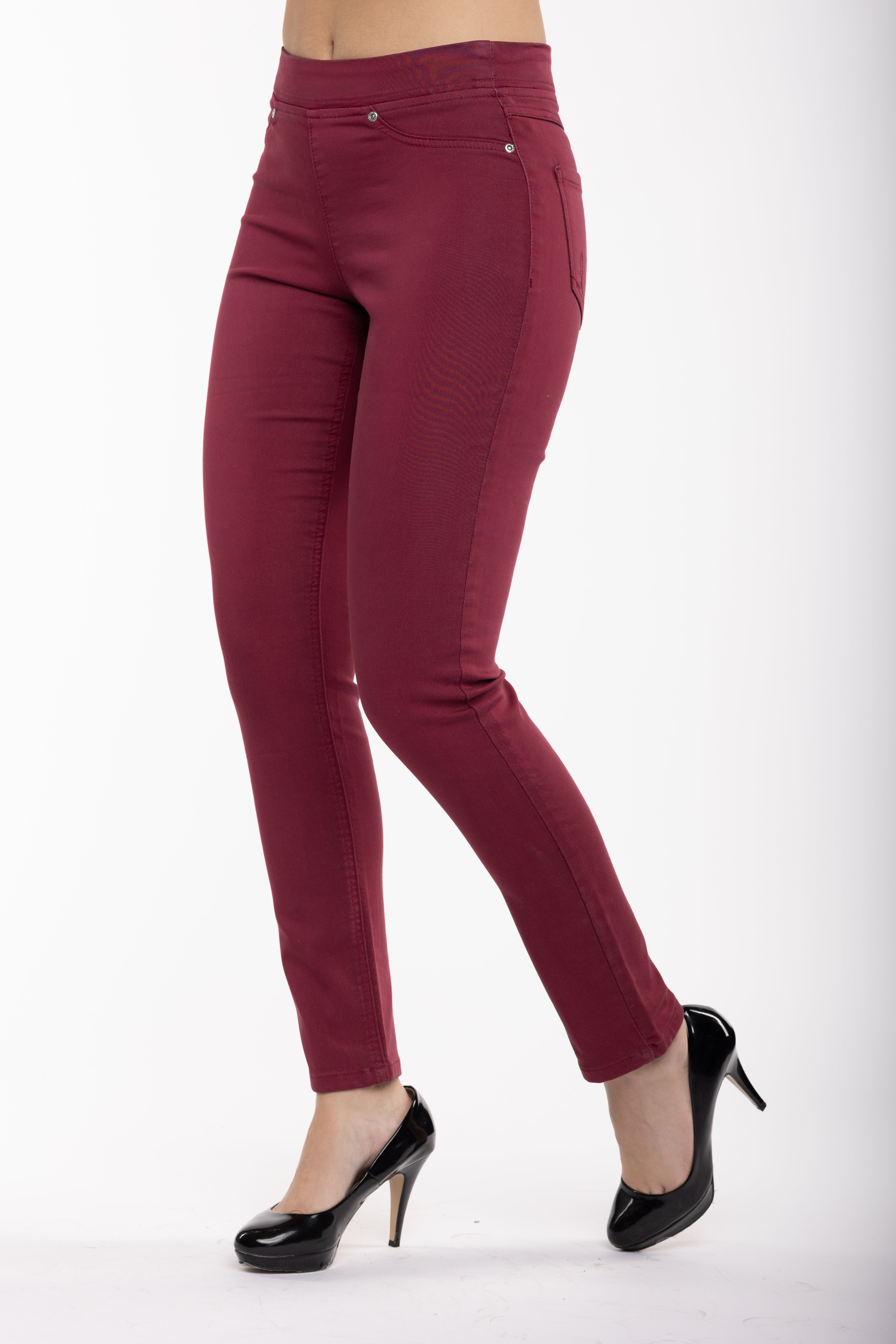 Angela Slim Leg Pull-On in Bordeaux French Terry Knit