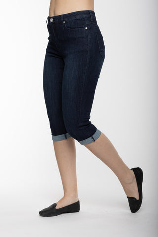 Carreli Jeans® | Premium Angela Fit 5 Pocket Capri in Dark Stone Wash